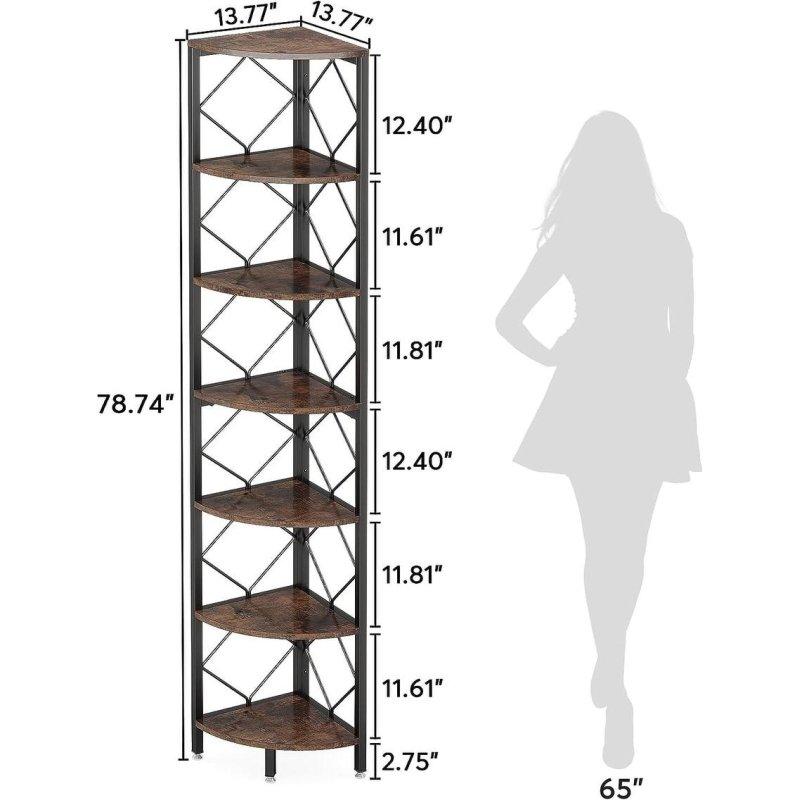 Kahverengi Metal ve Ahşap 7 Raflı Endüstriyel Köşe Kitaplık - 200 cm - 319486