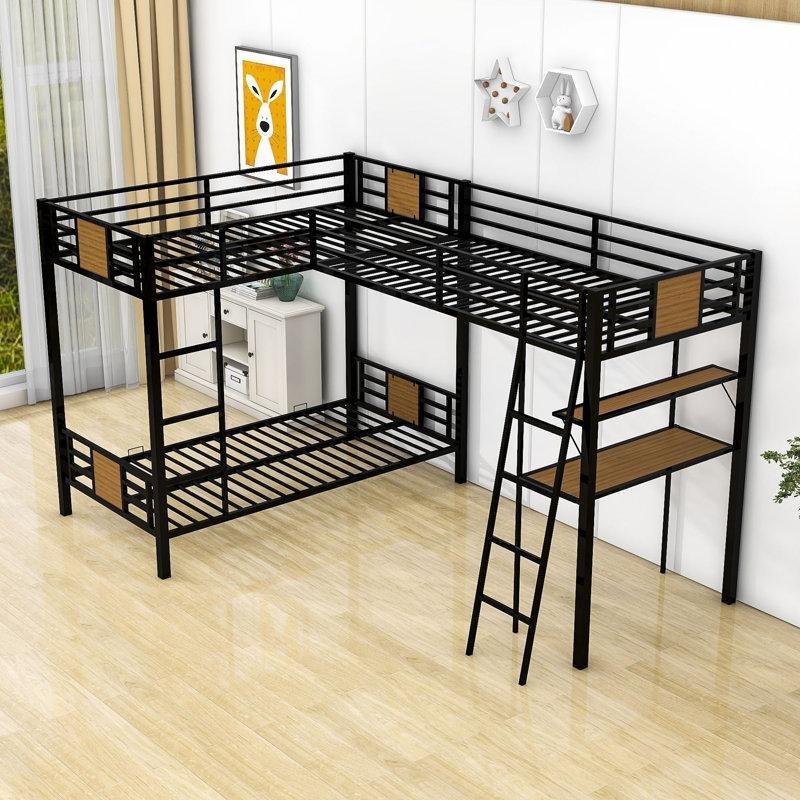 Kahverengi Metal ve Ahşap L Şekilli Çalışma Masalı Raflı Ranza - 246750