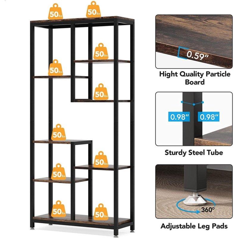 Kahverengi Metal ve MDF 8 Raflı Endüstriyel Kitaplık - 81x176 cm - 319898