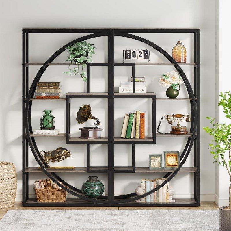 Kahverengi Metal ve MDF Geometrik Tasarımlı 5 Katlı Kitaplık - 81x180 cm - 318778