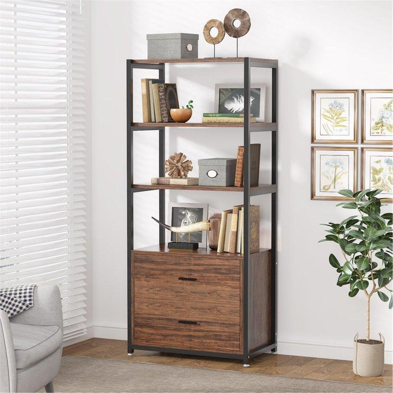 Kahverengi Metal ve Sunta 2 Çekmeceli 4 Raflı Kitaplık - 60x40x153 cm - 320483