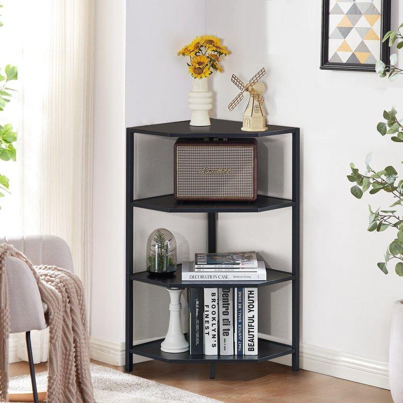 Kahverengi Metal ve Sunta 4 Katlı Ayaklı 2li Set Köşe Kitaplık - 40x30x79 cm - 319252