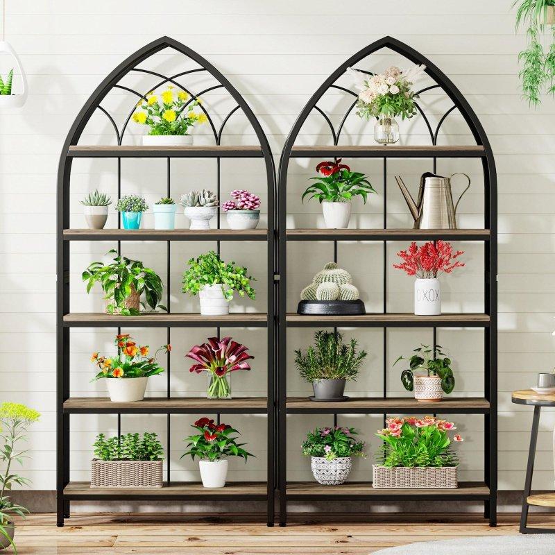 Kahverengi Metal ve Sunta Kemerli Tasarım 5 Raflı Endüstriyel Kitaplık - 190 cm - 317941