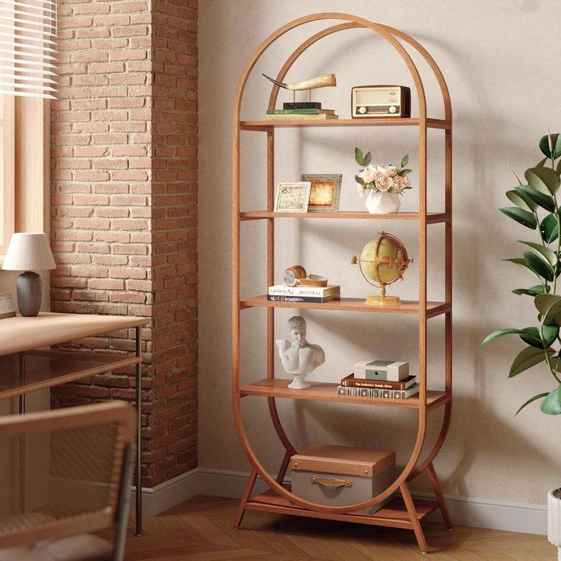 Kahverengi Metal ve Suntalam 5 Raflı Kemerli Kitaplık - 181 cm - 312690