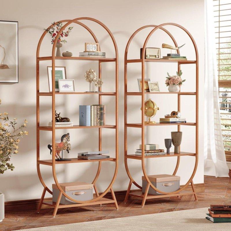 Kahverengi Metal ve Suntalam 5 Raflı Kemerli Kitaplık - 181 cm - 312690