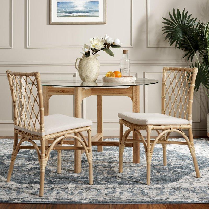 Kahverengi Minderli Dekoratif Sırtlı 2li Set Rattan Sandalye - 46x56x92 cm - 253029