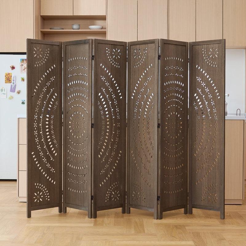 Kahverengi Paulownia Ahşap Ayaklı Katlanır Paravan -170x40x11 cm - 321775