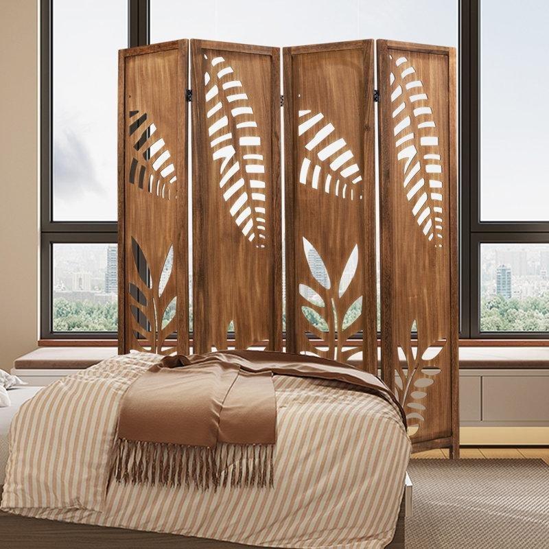 Kahverengi Paulownia Ahşap Oymalı Katlanır Paravan - 163x171 cm - 321047