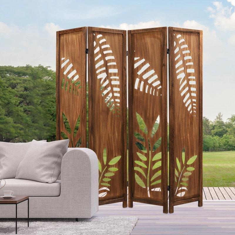 Kahverengi Paulownia Ahşap Oymalı Katlanır Paravan - 163x171 cm - 321047