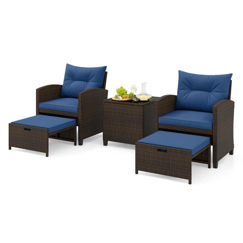 Kahverengi PE Rattan 5 Parça Puflu Bahçe Takımı - 272183