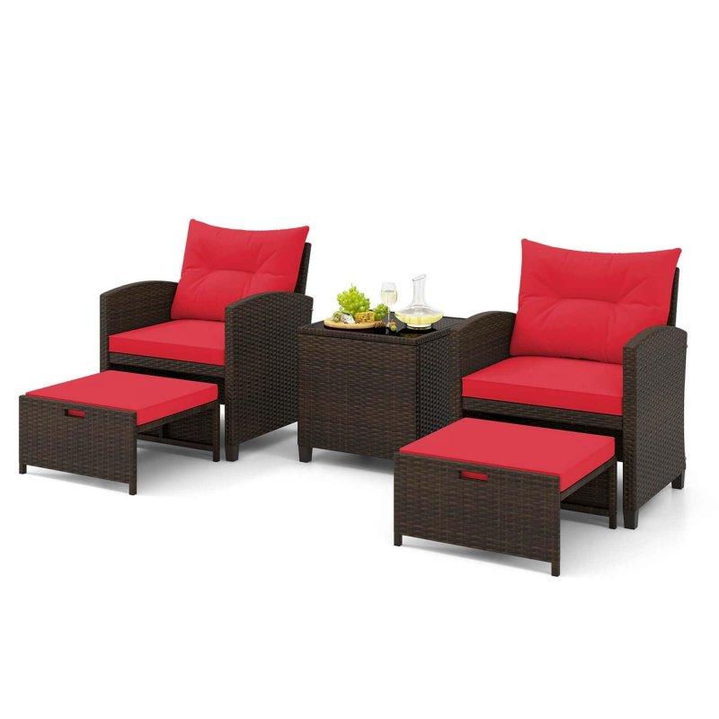 Kahverengi PE Rattan 5 Parça Puflu Bahçe Takımı - 272183