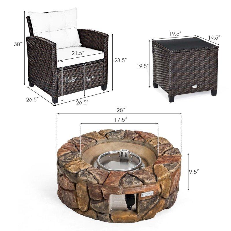 Kahverengi PE Rattan Ateş Çukurlu 7 Parça Bahçe Takımı - 273748