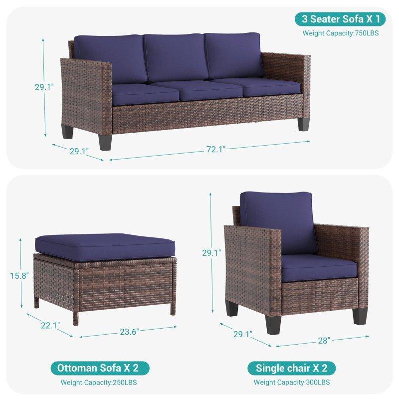 Kahverengi PE Rattan Metal İskeletli 5 Parça Minderli Puflu Bahçe Takımı - 274901