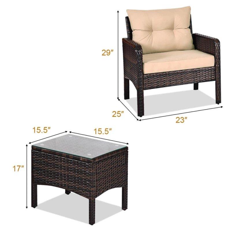Kahverengi PE Rattan Minderli 3 Parça Bahçe Takımı - 275756
