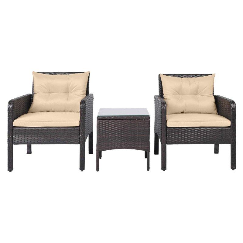 Kahverengi PE Rattan Minderli 3 Parça Bahçe Takımı - 275756