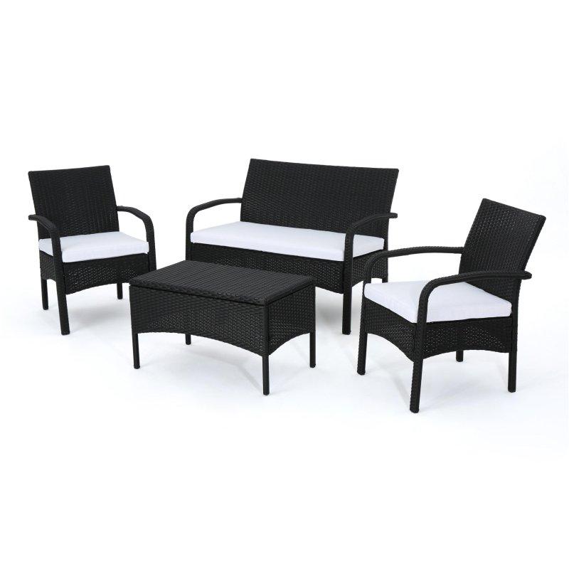 Kahverengi PE Rattan Minderli 4 Parça Bahçe Takımı - 275267