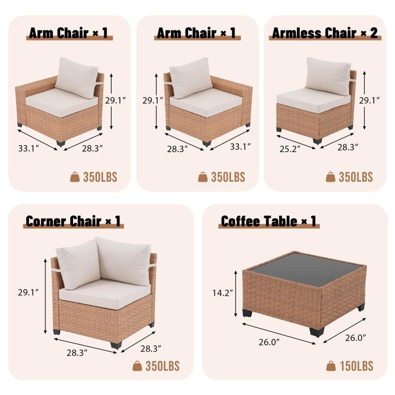 Kahverengi PE Rattan Modüler Minderli 6 Parça Bahçe Takımı - 267173