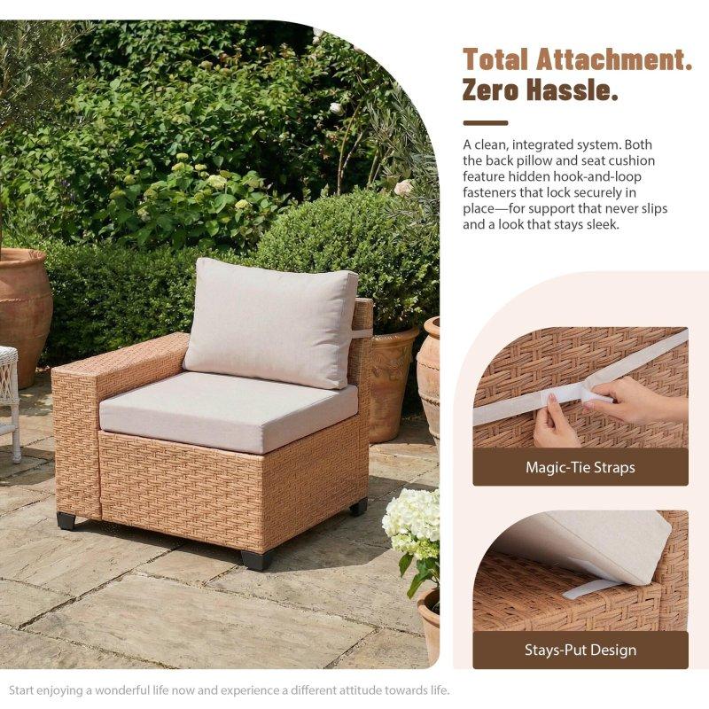 Kahverengi PE Rattan Modüler Minderli 6 Parça Bahçe Takımı - 267173