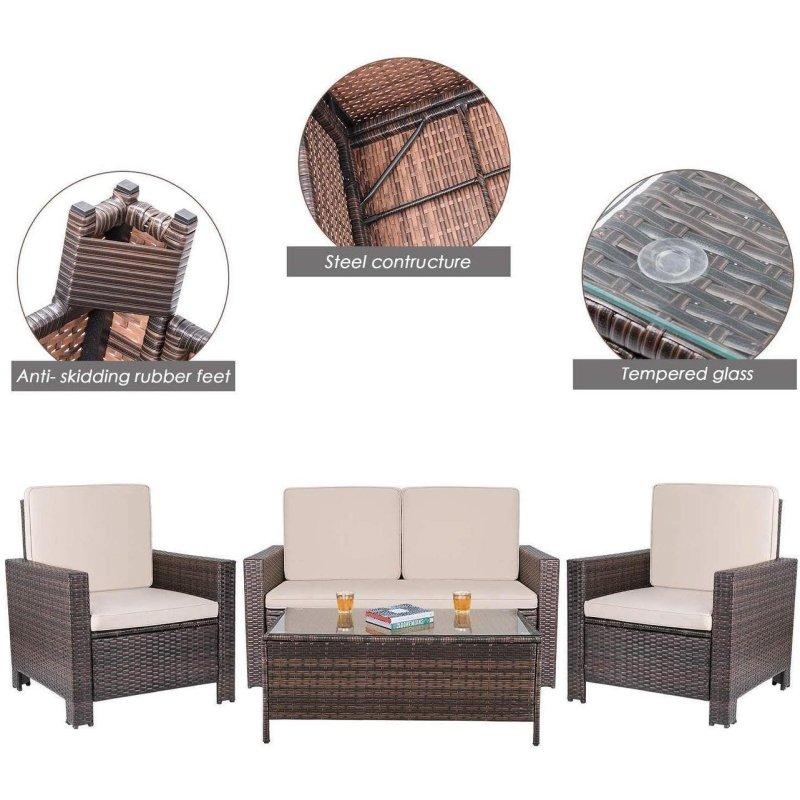 Kahverengi PE Rattan Suya Dayanıklı 4 Parça Bahçe Takımı - 270977