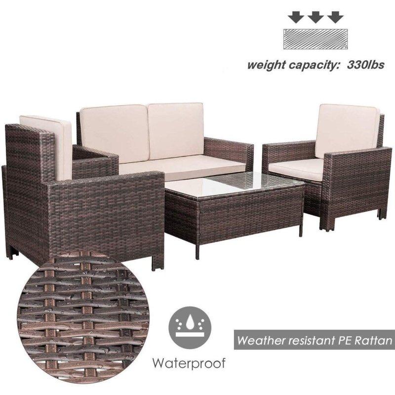 Kahverengi PE Rattan Suya Dayanıklı 4 Parça Bahçe Takımı - 270977