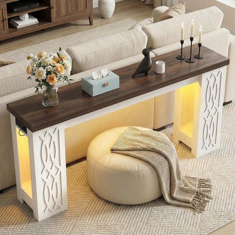 Kahverengi Prizli ve USB Portlu RGB LED Aydınlatmalı Kır Evi Dresuar - 161 cm - 332495