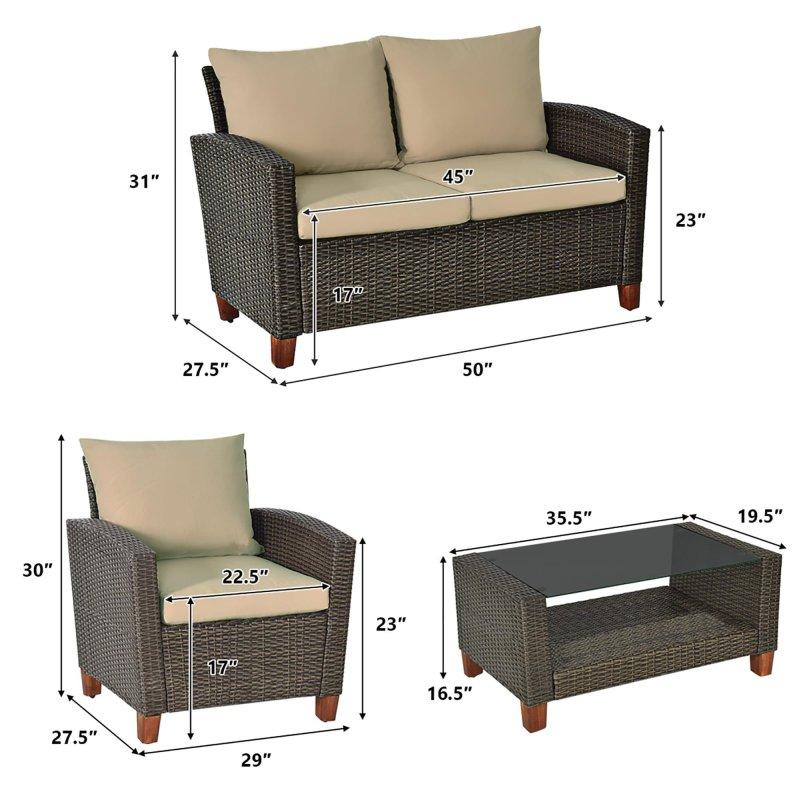 Kahverengi Rattan 4 Parça Orta Sehpalı Bahçe Takımı - 276085