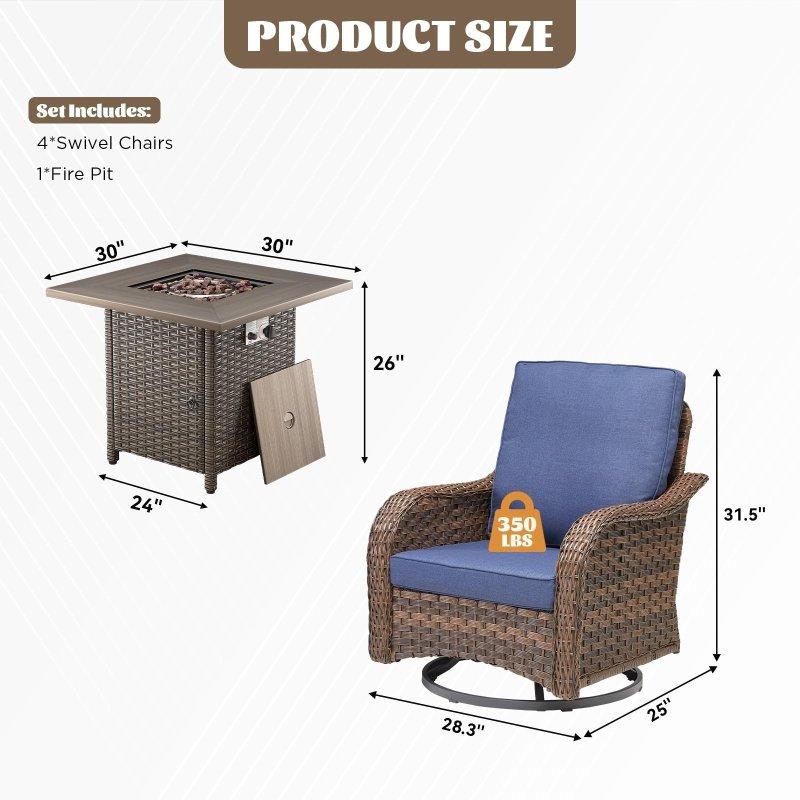 Kahverengi Rattan 5 Parça Döner ve Ateş Çukurlu Bahçe Takımı - 269155