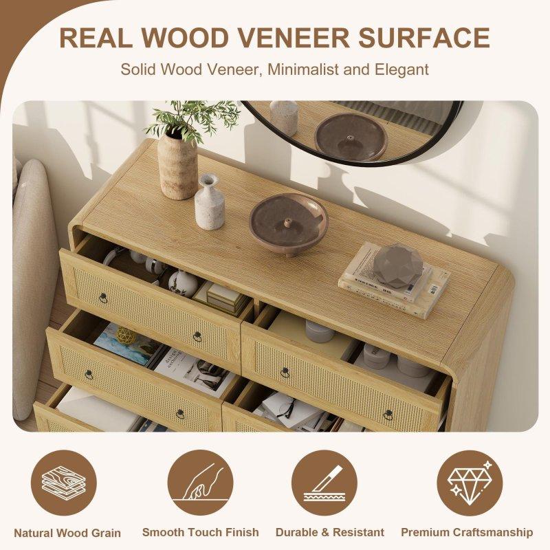Kahverengi Rattan 6 Çekmeceli Yatay Şifonyer - 117 cm - 307591