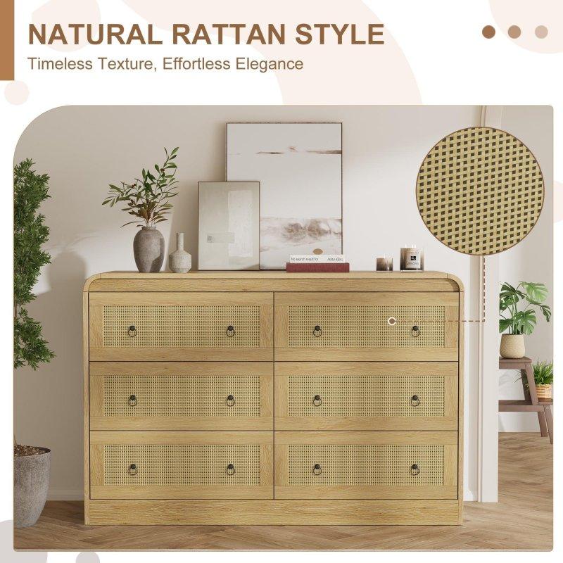 Kahverengi Rattan 6 Çekmeceli Yatay Şifonyer - 117 cm - 307591