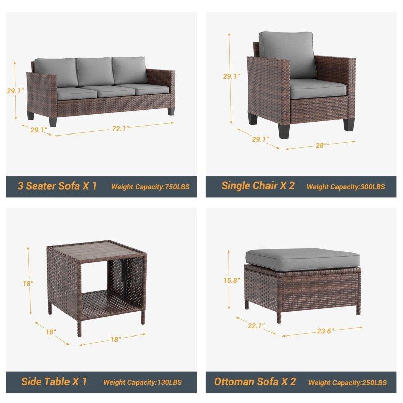 Kahverengi Rattan 6 Parça 7 Kişilik Puflu Bahçe Takımı - 268053