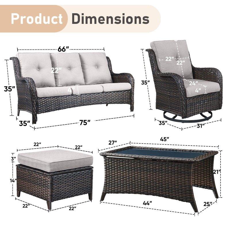 Kahverengi Rattan 6 Parça Döner Koltuklu Bahçe Takımı - 273709