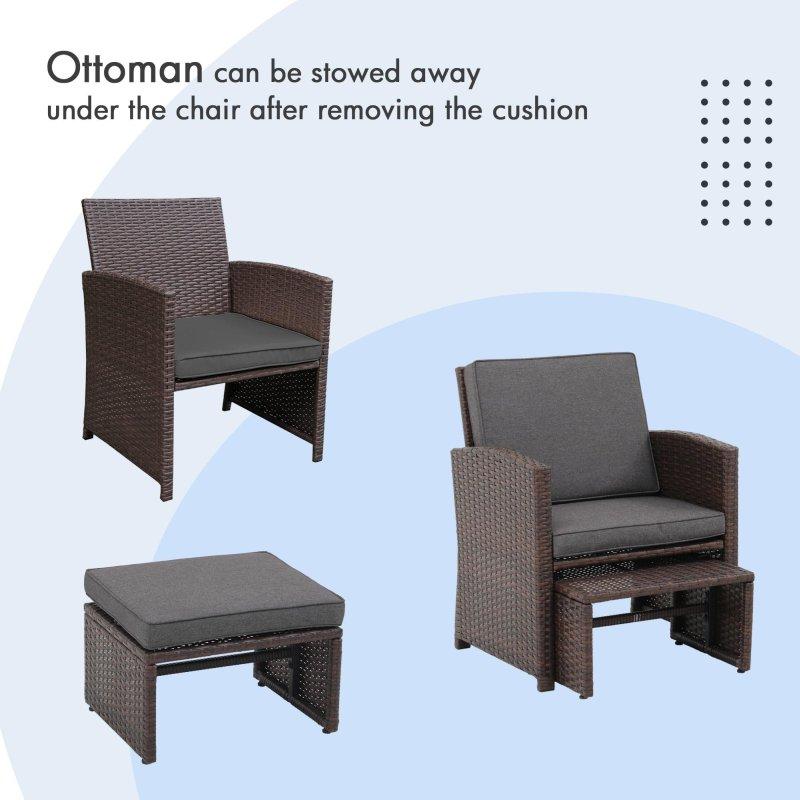 Kahverengi Rattan 6 Parça Puflu ve İç İçe Geçen Sehpalı Bahçe Takımı - 276081