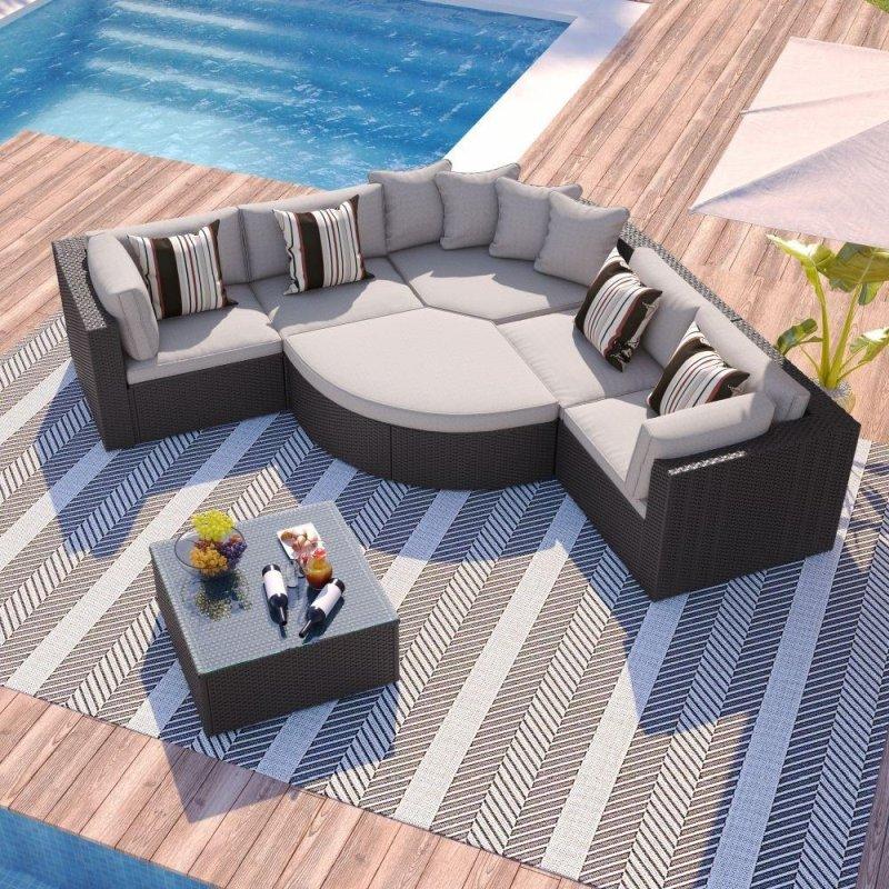 Kahverengi Rattan 7 Parça Minderli Suya Dayanıklı Bahçe Takımı - 276553
