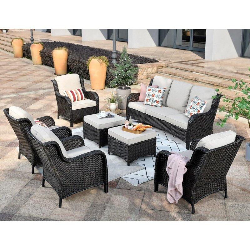 Kahverengi Rattan 7 Parça Yüksek Sırtlı Derin Oturumlu Bahçe Takımı - 276074