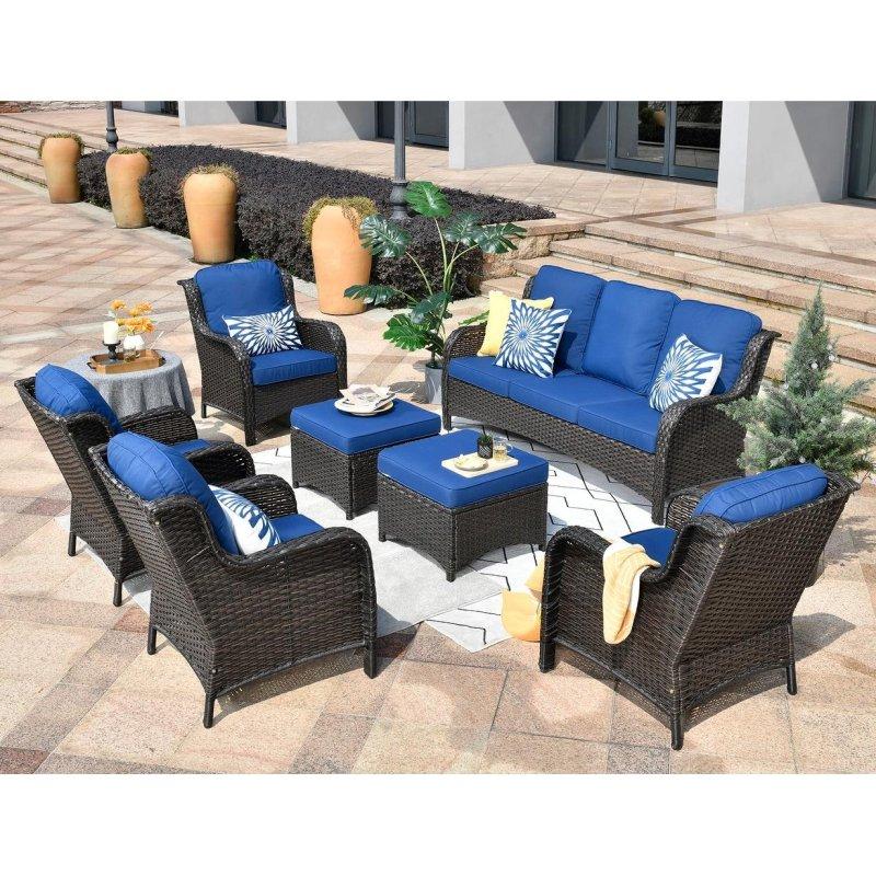 Kahverengi Rattan 7 Parça Yüksek Sırtlı Derin Oturumlu Bahçe Takımı - 276074