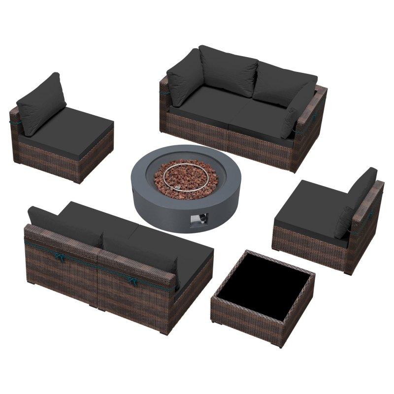 Kahverengi Rattan 8 Parça Ateş Çukurlu Modüler Bahçe Takımı - 107 cm - 276619