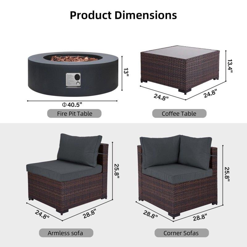 Kahverengi Rattan 8 Parça Ateş Çukurlu Modüler Bahçe Takımı - 107 cm - 276619