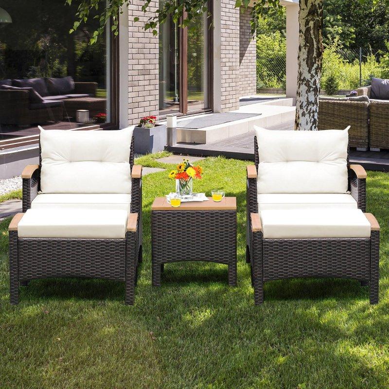 Kahverengi Rattan Akasya Ahşap 5 Parça Minderli Bahçe Takımı - 269852