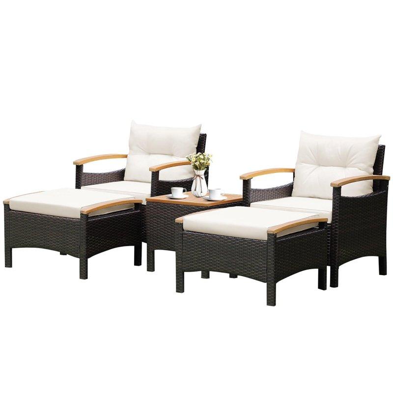 Kahverengi Rattan Akasya Ahşap 5 Parça Minderli Bahçe Takımı - 269852
