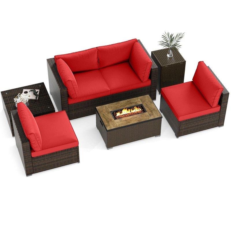 Kahverengi Rattan Ateş Çukurlu 7 Parça Bahçe Takımı - 82 cm - 271923