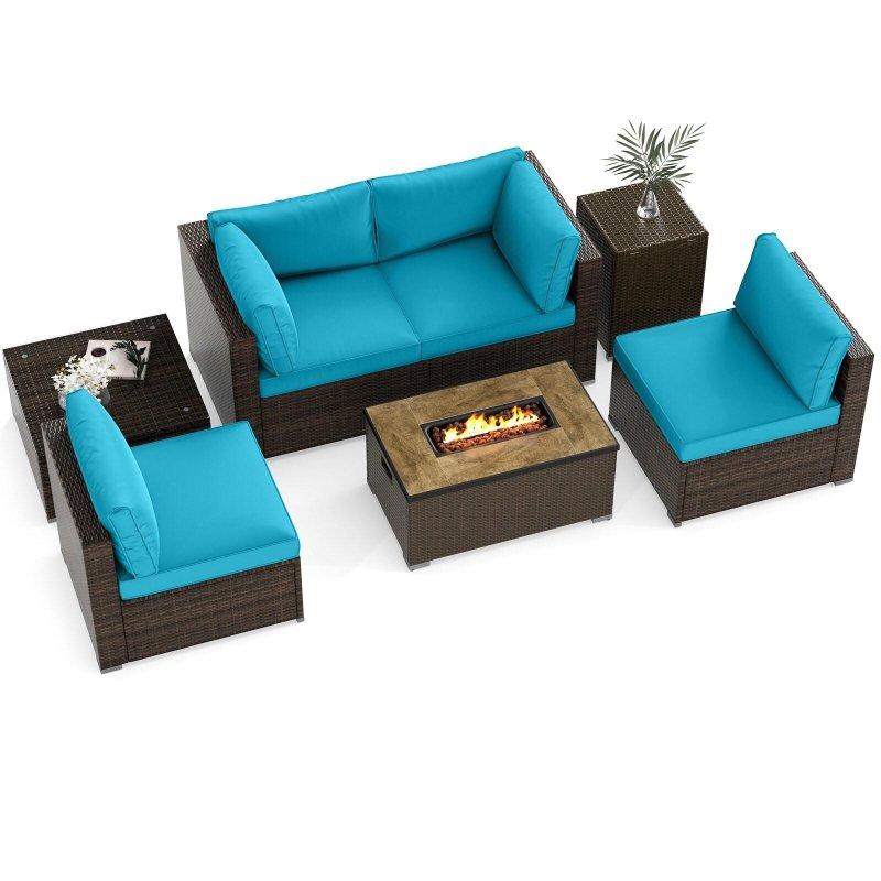 Kahverengi Rattan Ateş Çukurlu 7 Parça Bahçe Takımı - 82 cm - 271923