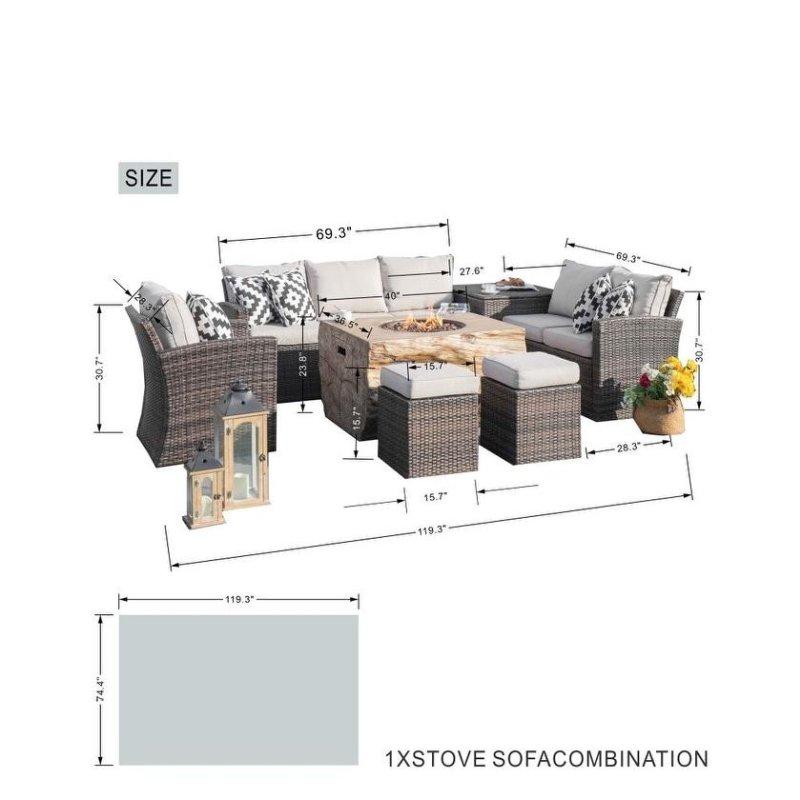 Kahverengi Rattan Ateş Çukurlu ve Depolamalı 8 Kişilik Bahçe Takımı - 274379