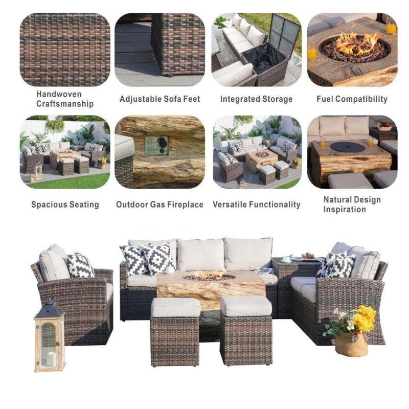 Kahverengi Rattan Ateş Çukurlu ve Depolamalı 8 Kişilik Bahçe Takımı - 274379