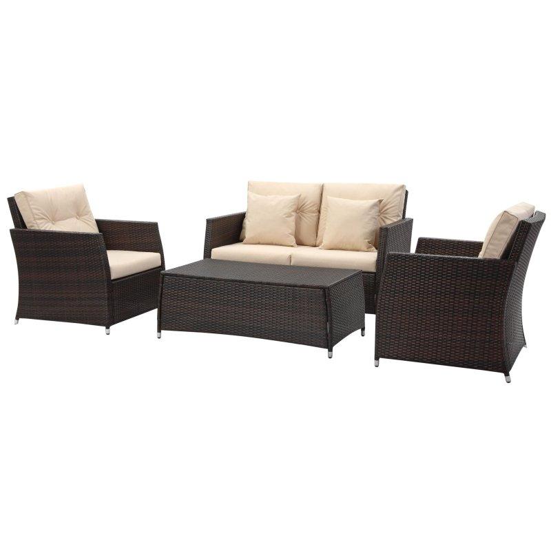 Kahverengi Rattan Bej Kapitoneli Minderli 4 Parça Bahçe Takımı - 272037