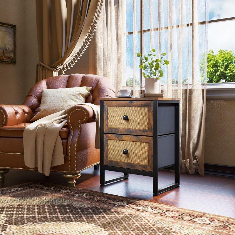 Kahverengi Rattan Desenli Metal Gövdeli Kumaş Çekmeceli Şifonyer - 311243