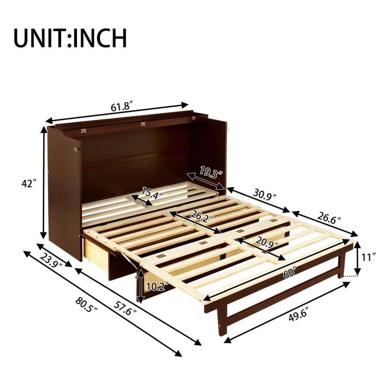 Kahverengi Rattan Detaylı Ahşap Çekmeceli Duvar Yatağı - 157 cm - 261169