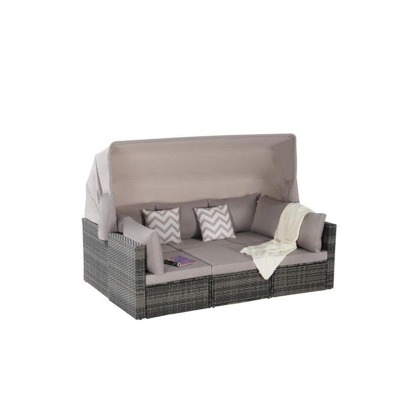 Kahverengi Rattan Geri Çekilebilir Tenteli 5 Parça Modüler Bahçe Takımı - 273321