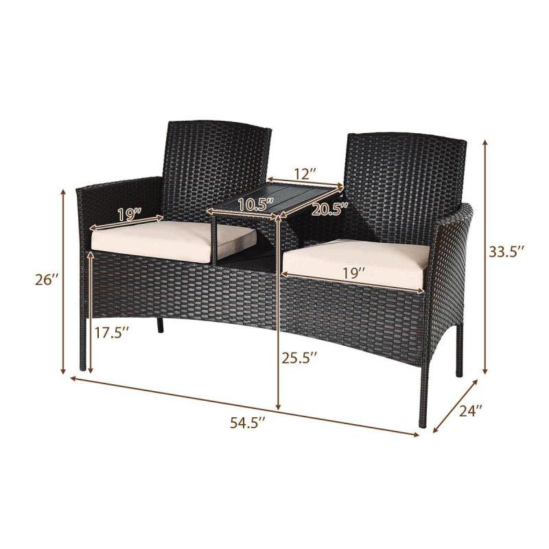 Kahverengi Rattan İki Kişilik Orta Sehpalı Bahçe Takımı - 139x61x86 cm - 268239