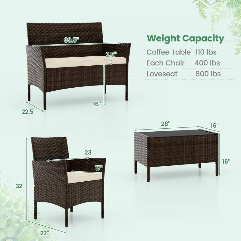 Kahverengi Rattan Metal 4 Parça Cam Tablalı Bahçe Takımı - 267396