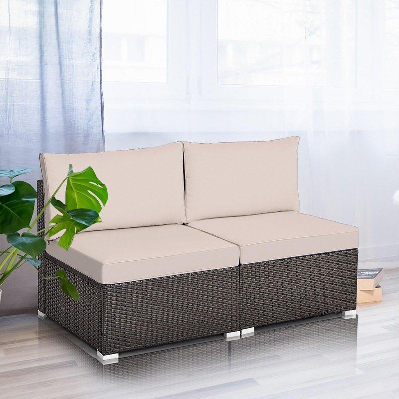 Kahverengi Rattan Minderli 2 Parça Kolsuz Bahçe Takımı - 273723